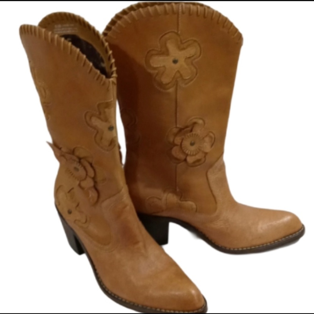 Vintage Cowgirl Boots Leather Daisy Details Sz 6.5